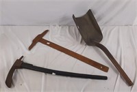 Vintage tools lot, including shovel and pickaxe