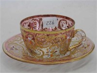 Moser rubina decorated demitasse cup & saucer