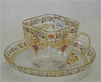 Moser clear w/enameling cup & saucer