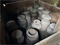 Collection of Barn Find Milk Cans, Extra Lids