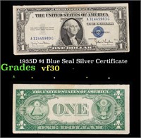 1935D $1 Blue Seal Silver Certificate Grades vf++