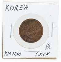 1906 Korean 1/2 Chon Coin