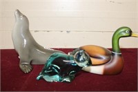 Porcelain Seal , Duck & Glass Cat
