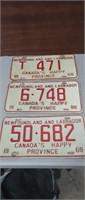3- 1968 Newfoundland Plates.