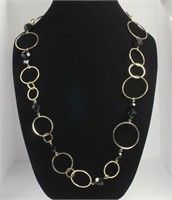 30" GOLD TONE HOOP AND BLACK BEADED NECKLACE