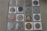 QTY OF COINS AND WOODEN TOKENS