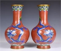 A Pair of Cloisonne Dragon Vases