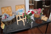 Artificial flowers, bucket decor, plant stands