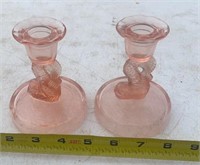 Pink Depression Candle Holders