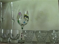 Vtg Sorbet, Etched glass stemware, misc.