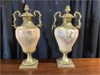 Monumental marble and brass Urns