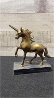 Vintage Solid Brass Unicorn On Marble Base 5.5" Lo
