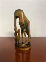 HAND CARVED AFRICA GIRAFFE WITH BABY