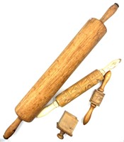 (2) Vtg. Wooden Springerle Rolling Pins, Large