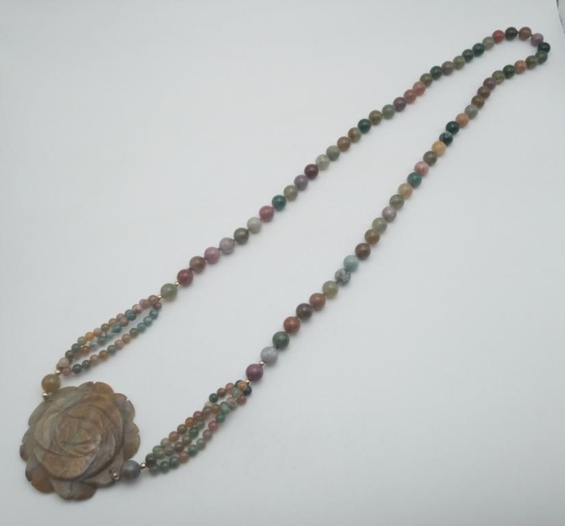 Jade Stone Flower Bead Necklace Pendant