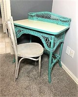 Teal Wicker Student Desk with Chair