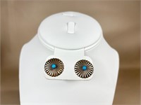 Silver Toned & Turquoise Pierced Earrings