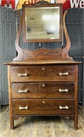Beautiful Antique Oak Harp Dresser W Mirror Out
