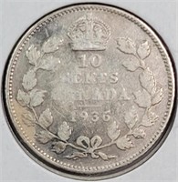 1936 Canada Silver 10 Cents