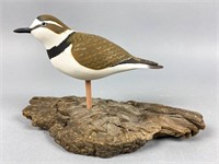 Hand Carved Plover by Pettijohn, glass eyes,