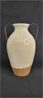 Lg Pottery Vase with Metal Handles