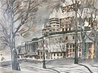 Signed Quebec Chateau Frontenac oil on canvas
