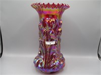 Fenton 11" red carnival HEavy Iris CRE vase