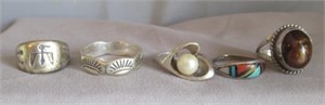 (5) Sterling rings includes southwest/Native