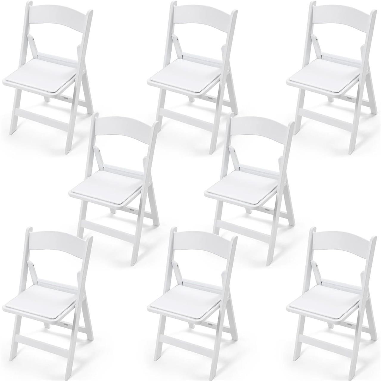 8 Pack Folding Chairs  PVC Padded Seats  White