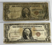 (2) 1935 A Brown Seal 1 Dollar Silver Certificate