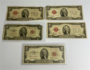 (5) 2 Dollar Red Seal US Note