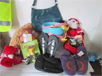 LOT ASSORTED ITEMS: PURSES, SLIPPERS, STUFFY