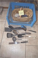 Basket, utensils