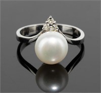 Jewelry 14kt White Gold Pearl & Diamond Ring