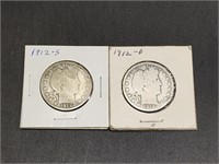 Two 1912 Barber Half Dollars