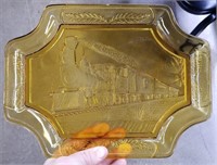EAPG Amber Train/Railroad 12" Bread Plate
