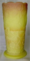 Fenton Burmese Uranium Peacock Vase 7.5"