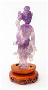 Japanese Carved Amethyst Guan Yin on Stand