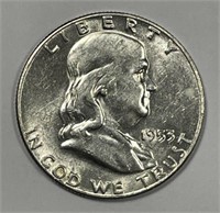 1953 Franklin Silver Half About Uncirculated CH AU