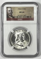 1963-D Franklin Silver Half NGC MS64