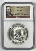 1963-D Franklin Silver Half Struck-Thru Error NGC