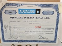 AQUACARE INTERNATIONAL LTD 25 SHARES CERT. 10460