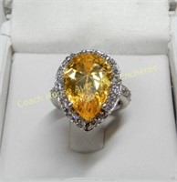 Sterling silver ring with yellow stone, Bague en