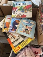 Box of crayons, children’s books, microscope set