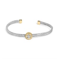 18K Gold Plated Diamond Accent Fleur Di Lis Bangle