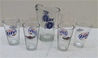 * Miller Lite Beer Pitcher & (4) Glasses  Clean