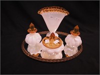 Four pieces of Fenton milk glass with gold crest;