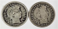 Semi-Key 1892-O & 1893-O Barber Silver Dimes