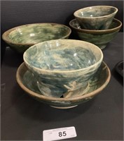 5 Handmade Stoneware Pottery Bowls.