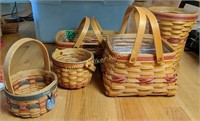 5 Longaberger Baskets Red Stripe. 2000 Edition